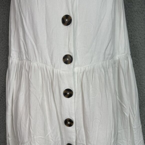 Cottagecore Midi Dress Button Front A-Line White Plus Size 24 V-Neck Smocked - Picture 6 of 16